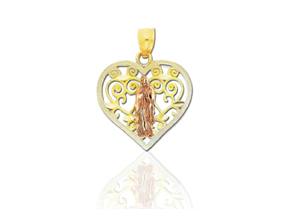 Two Tone Plated Virgin Mary Filigree Heart Pendant